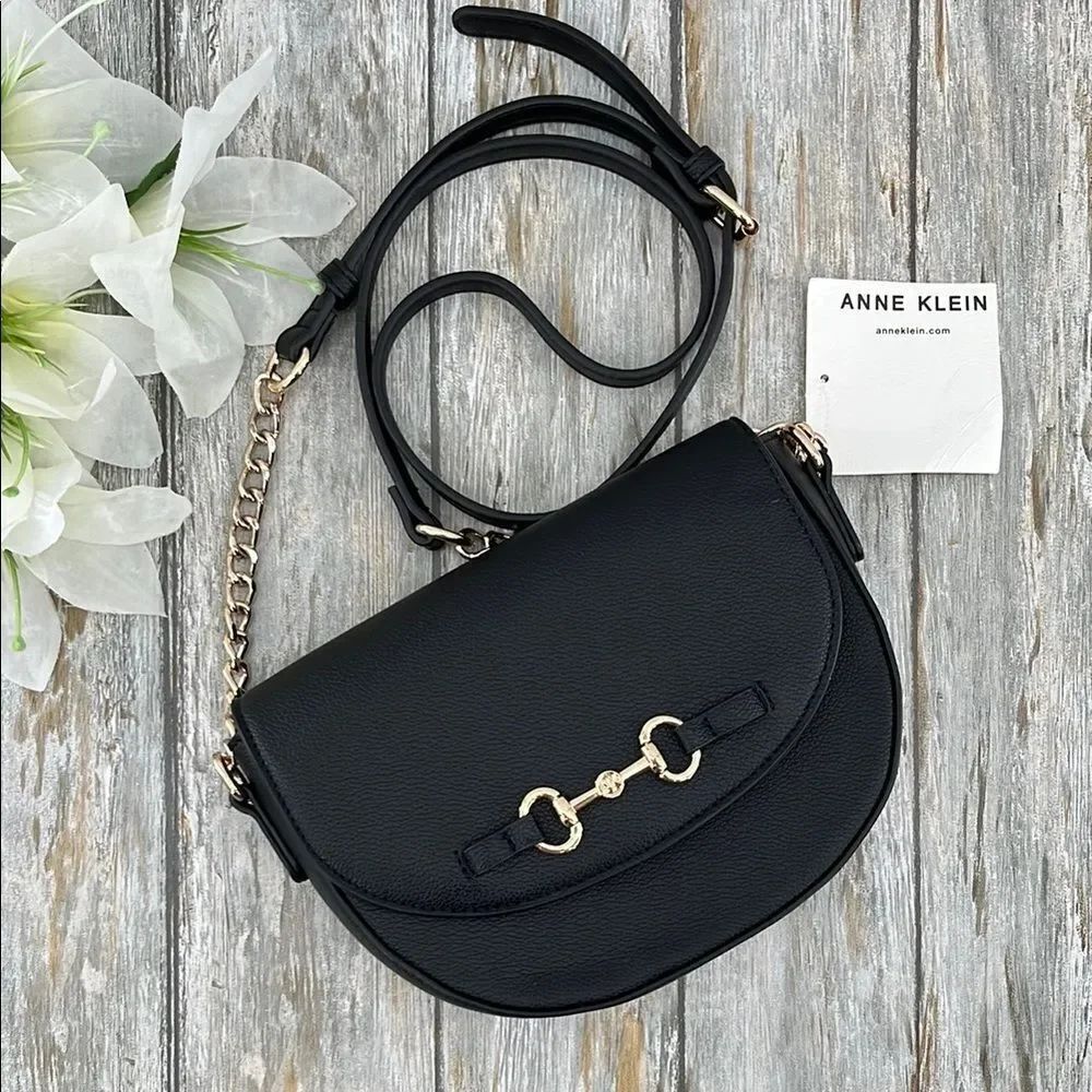 Anne Klein Black Crossbody Bag Purse With Chain Accent